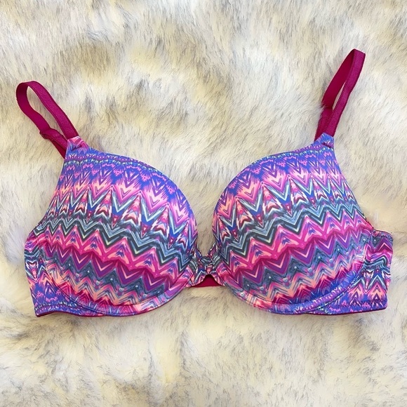 Victoria’s Secret Pink Magenta Tribal Print Wear Everywhere Push Up Bra 34C - Picture 1 of 5